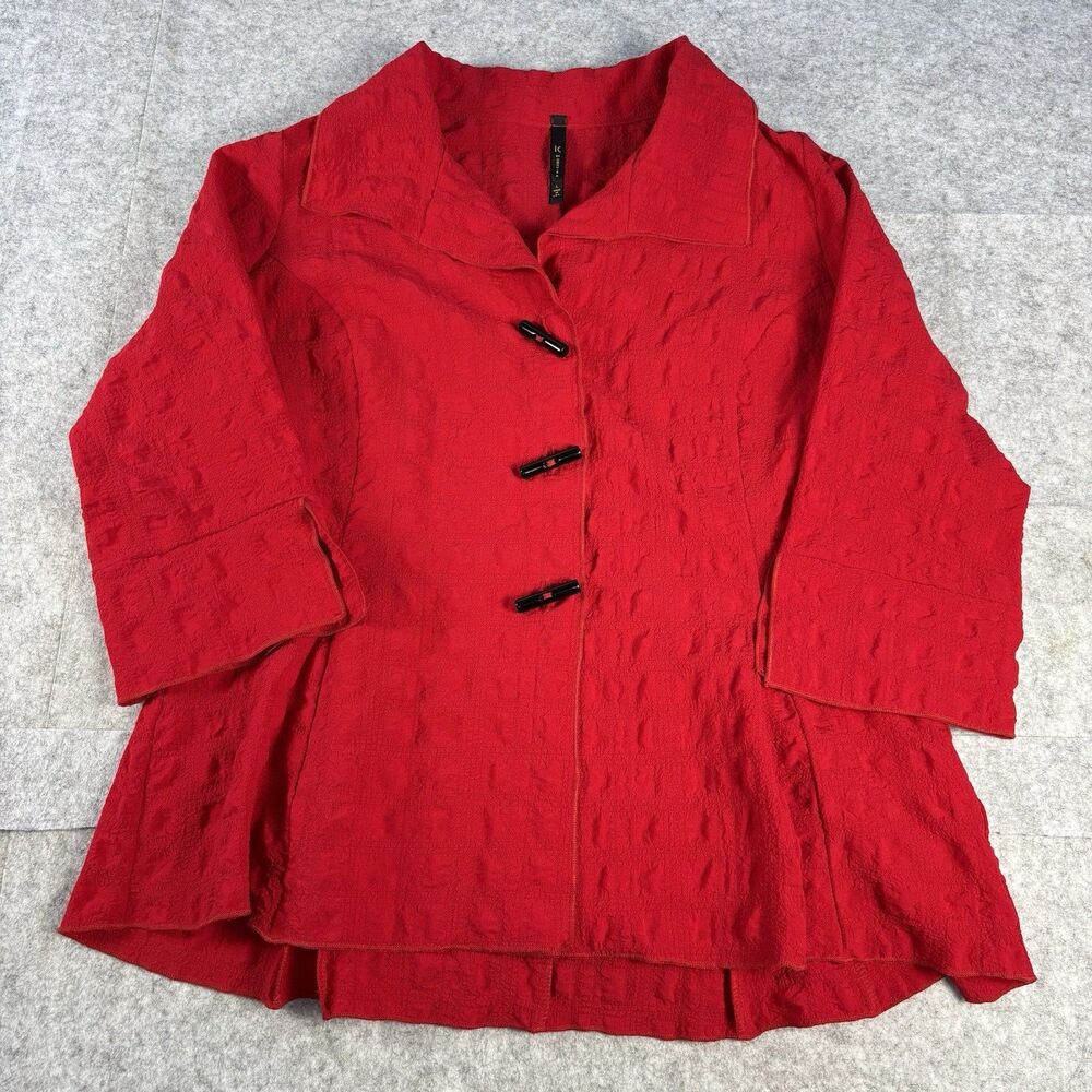 Vintage IC by Connie K Womens Large Red Textured Crinkle Jacket 3/4 Sleeve USA